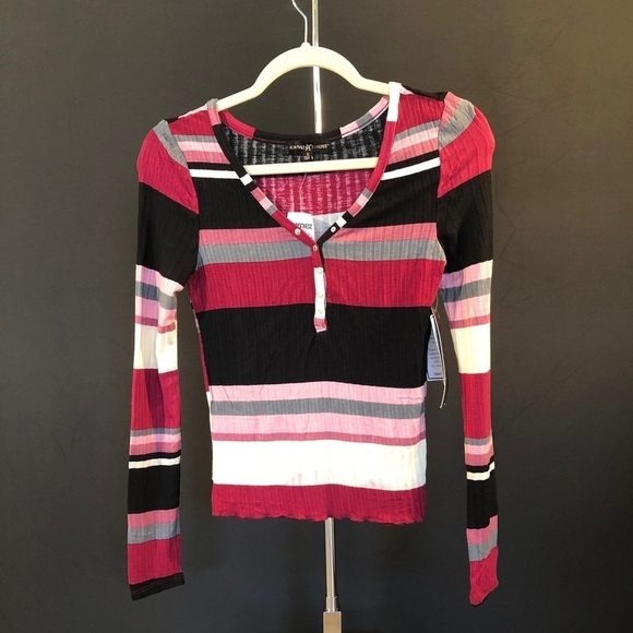 SANDRA Rib Stripe Henley Wine - Picture 1 of 1